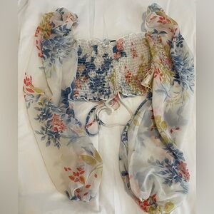 Windsor Floral Sheer Long Sleeve Crop Top Size L